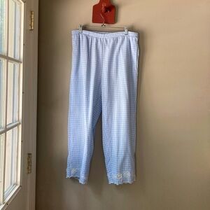 Vintage Koret City Blues Blue & White Gingham Lace Detail Crop Pants M